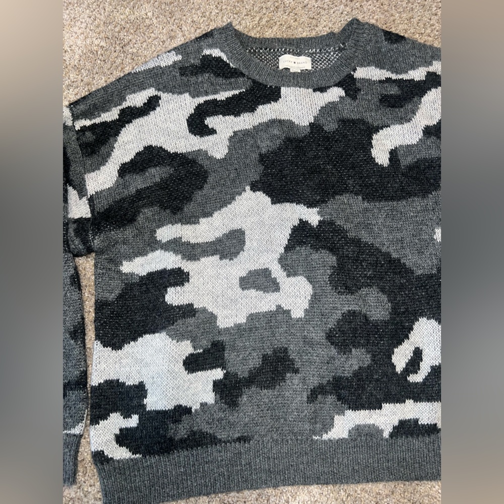 Lucky Brand Women's Camouflage Crewneck Sweater - Black and Gray - Picture 3 of 6